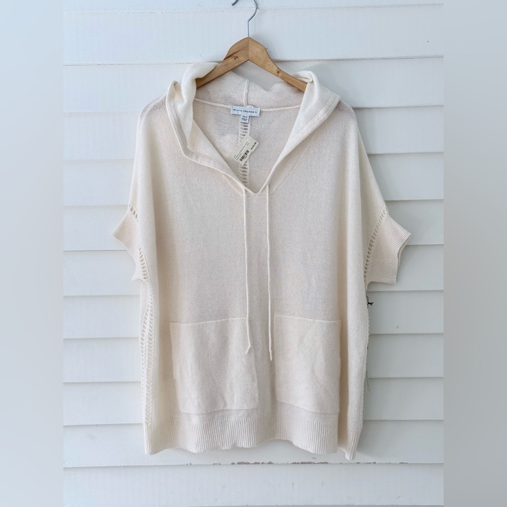 NWT White + Warren 100% Cashmere Cream Hoodie Pop-Over Sweater XS / S - Picture 7 of 7
